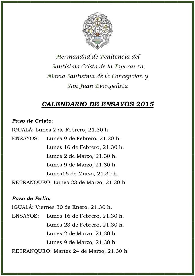 La Linea Cofrade Calendario De Ensayos Cuadrillas Costaleros Cofrad A